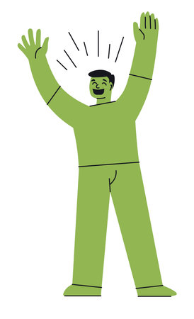 Man personage expressing joy emotion, happy boyのイラスト素材