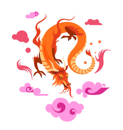 Dragon reptile, mythological or tale creatureのイラスト素材