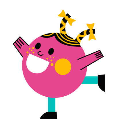 Girl character in shape of circle, round formのイラスト素材