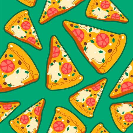 Italian pizza slices with tomatoes and cheeseのイラスト素材
