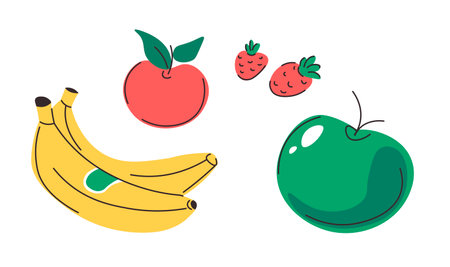 Organic and tasty fruits for healthy nutritionのイラスト素材