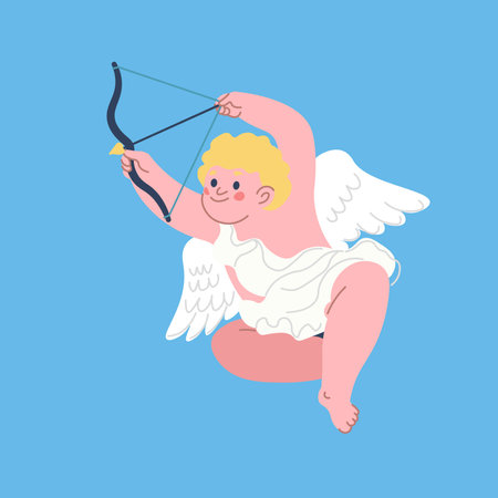 Cupid boy holds miniature bow with drawn stringのイラスト素材