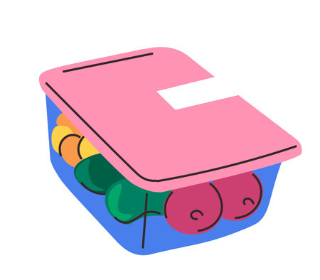 Closed food container with vegetables and fruitsのイラスト素材