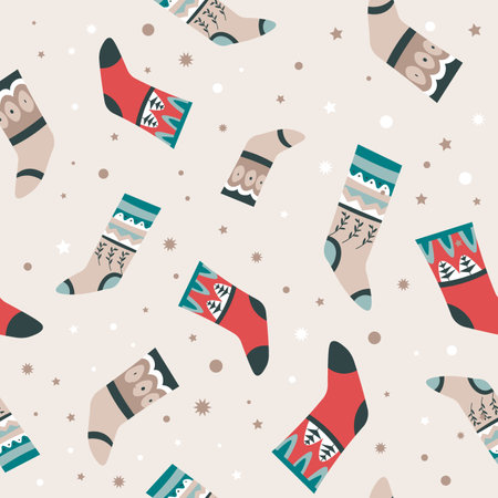 Socks with nature flowers ornaments seamless printのイラスト素材