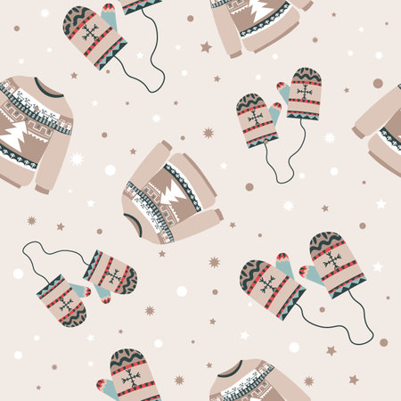 Winter clothes seamless pattern of mittens printのイラスト素材