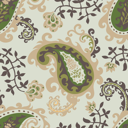 Paisley ornament motif with branches and leavesのイラスト素材