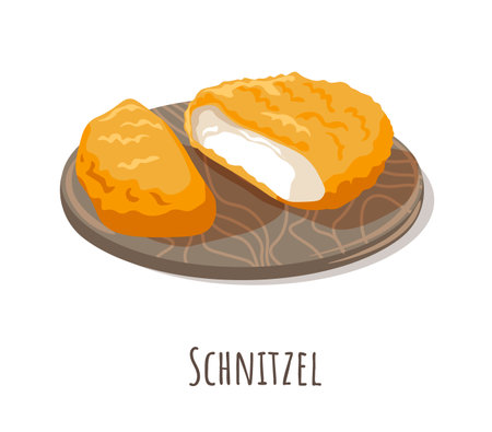 Schnitzel, crispy breaded boneless meat cutletのイラスト素材