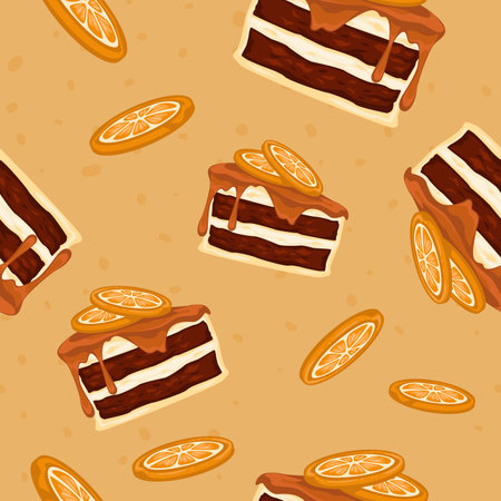 Orange slices, chocolate cake with cream fillingのイラスト素材
