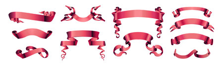 Set of pink color ribbon illustrations.のイラスト素材