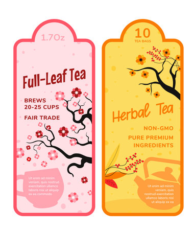 Organic herbal tea full leaves, emblems or labelsのイラスト素材