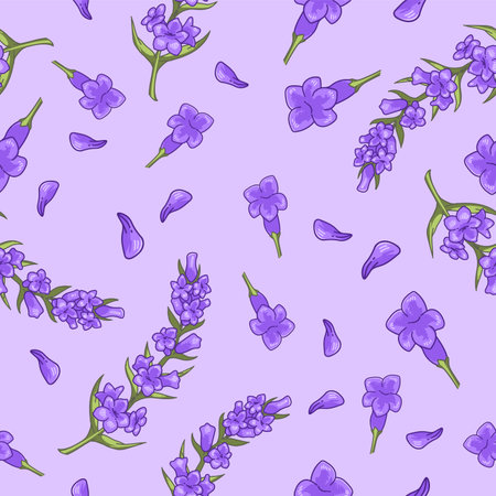 Elegant lavender flowers and branches leaves printのイラスト素材