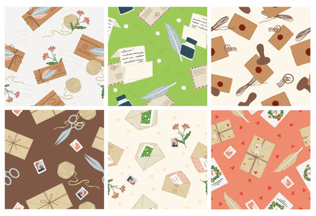 Decorative pattern set with letters in envelopeのイラスト素材