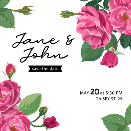 Invitation for wedding with roses in rustic styleのイラスト素材