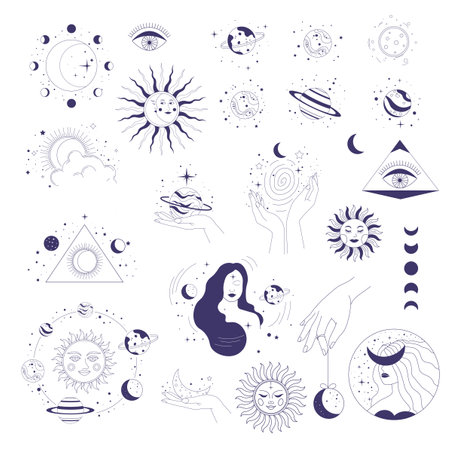 Constellations and minimalist magic symbols setのイラスト素材