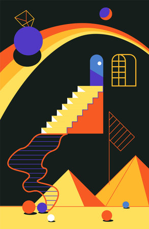 Staircase ascends to mysterious door, surrealismのイラスト素材