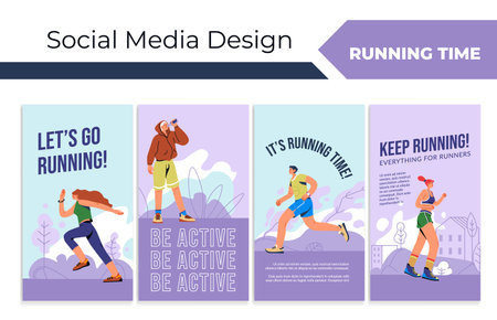 Social media story set with running people conceptのイラスト素材