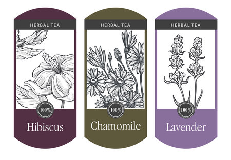 hibiscus, chamomile and lavender tea package logoのイラスト素材
