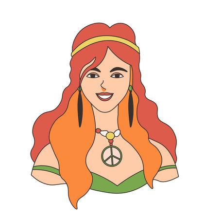 Retro Redhead Hippie Girl vectorのイラスト素材