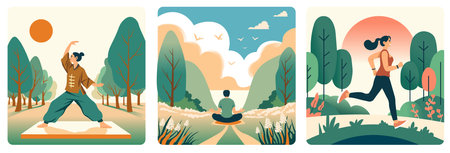 Dynamic Jogging in Park Illustrationのイラスト素材
