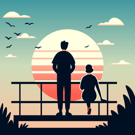 Watching Sunset Over City Silhouetteのイラスト素材