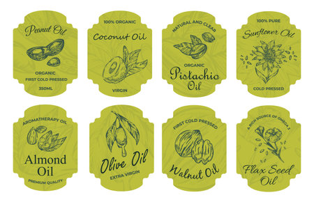 Stylish label with text on bottle organic oil, setのイラスト素材