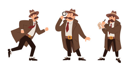 Classic Detective Character Poses Setのイラスト素材