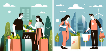 Sustainable Urban Grocery Shopping vectorのイラスト素材