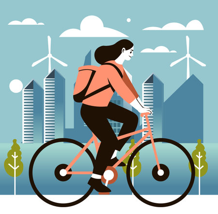 Urban Cycling Wind Energy Cityscapeのイラスト素材