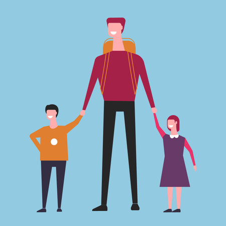 Father and child hiking outdoorsのイラスト素材