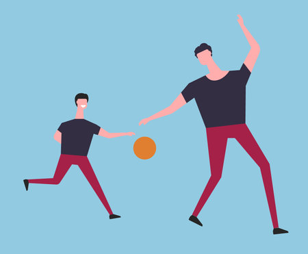 Boy and father playing ballのイラスト素材