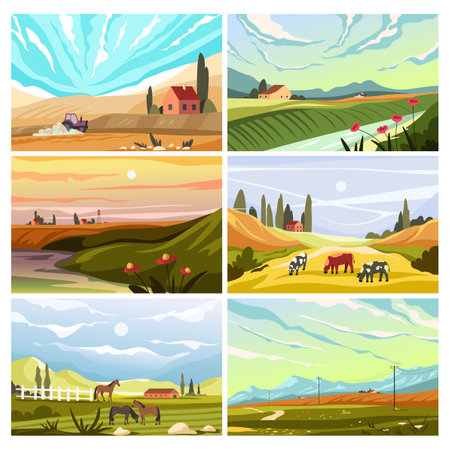 Scenic Rural Landscapes Collection vectorのイラスト素材