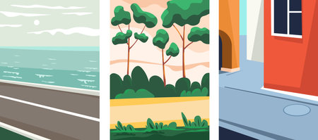 Scenic Coastal Path Vector Illustrationのイラスト素材