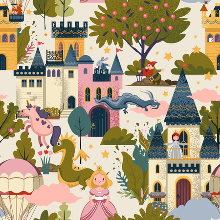 Fairy Tale Kingdom Pattern vectorのイラスト素材