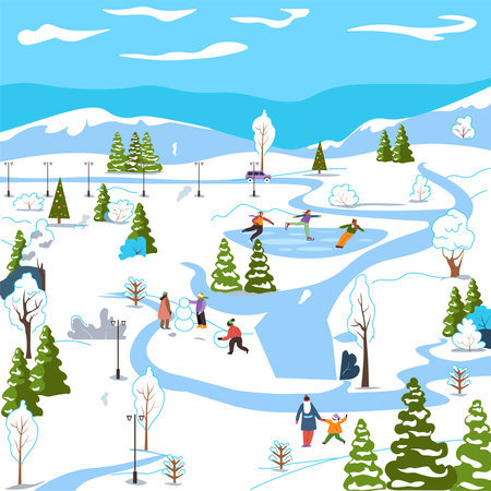 Winter Park Ice Skating vectorのイラスト素材