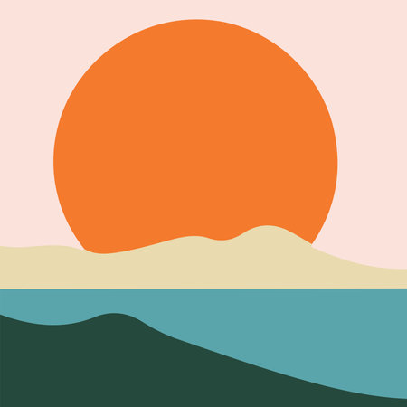 Minimalist Sunset Landscape Vector illustrationのイラスト素材