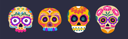 Set of Four Colorful Skullsのイラスト素材