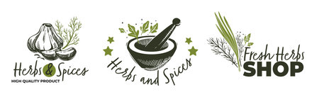 Herbs And Spices Logo Setのイラスト素材