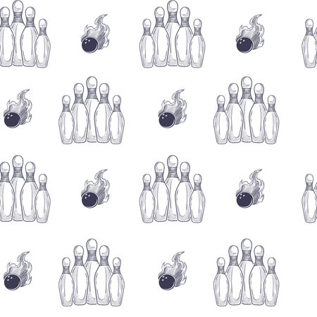 Bowling Pins Flaming Ball Patternのイラスト素材