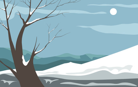Bare Tree in Snowy Fieldのイラスト素材