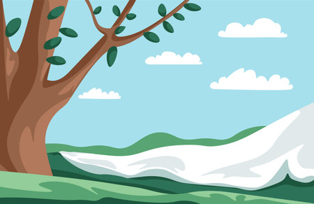 Tree in Summer Field Landscapeのイラスト素材