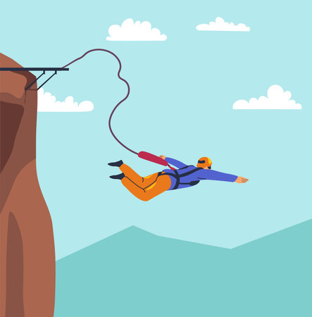 Bungee Jumper Leaping Off Cliffのイラスト素材