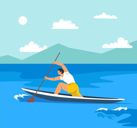 Canoeing on Open Water Vectorのイラスト素材
