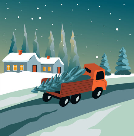 Truck Carrying Christmas Tree vectorのイラスト素材