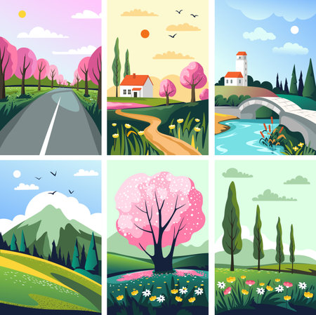 Cherry blossom road spring viewのイラスト素材
