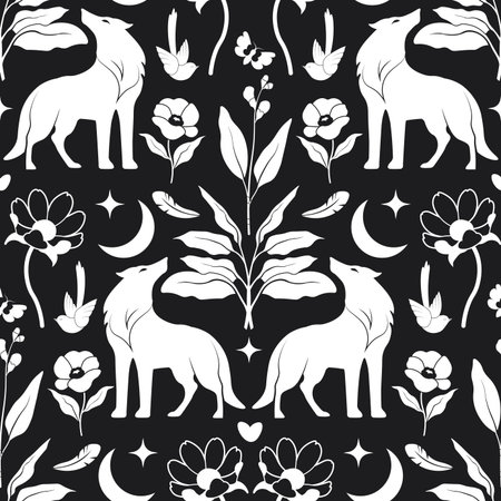 Wolves seamless monochrome pattern vectorのイラスト素材