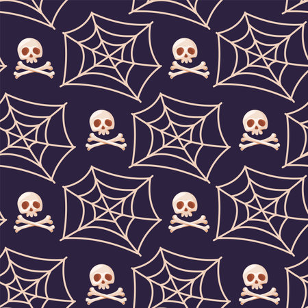 Skull and Spider Web Seamless Patternのイラスト素材