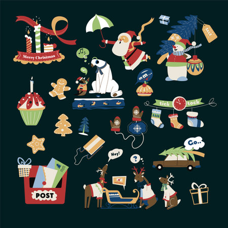 Festive Christmas Icons On Darkのイラスト素材