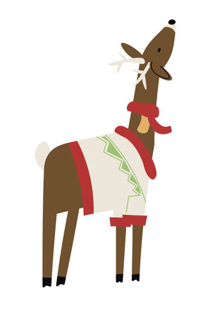 Festive Reindeer Wearing Cozy Sweaterのイラスト素材