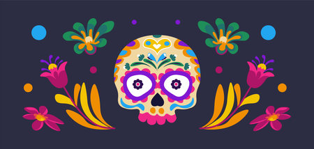 Floral Skull with Colorful Elements