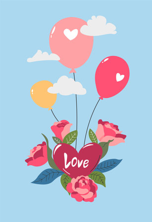 Balloons Roses Love Heart Illustrationのイラスト素材